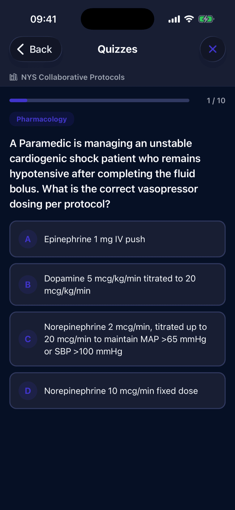 A quiz question generated from the protocol set